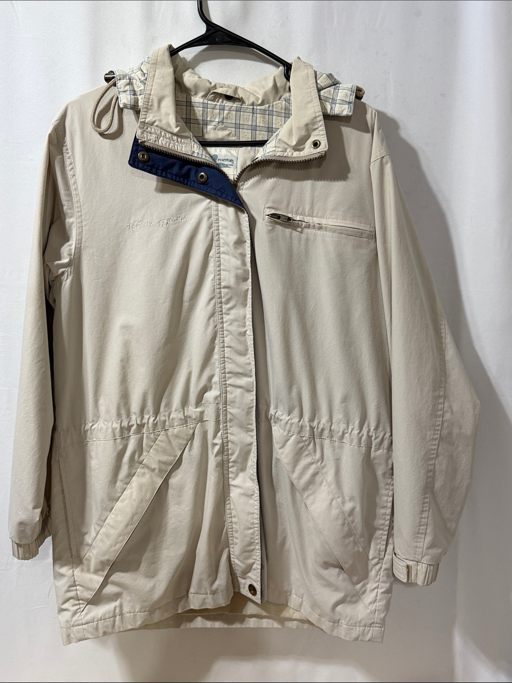 Timberland Light Beige Hooded Trench Coat with Plaid Lining